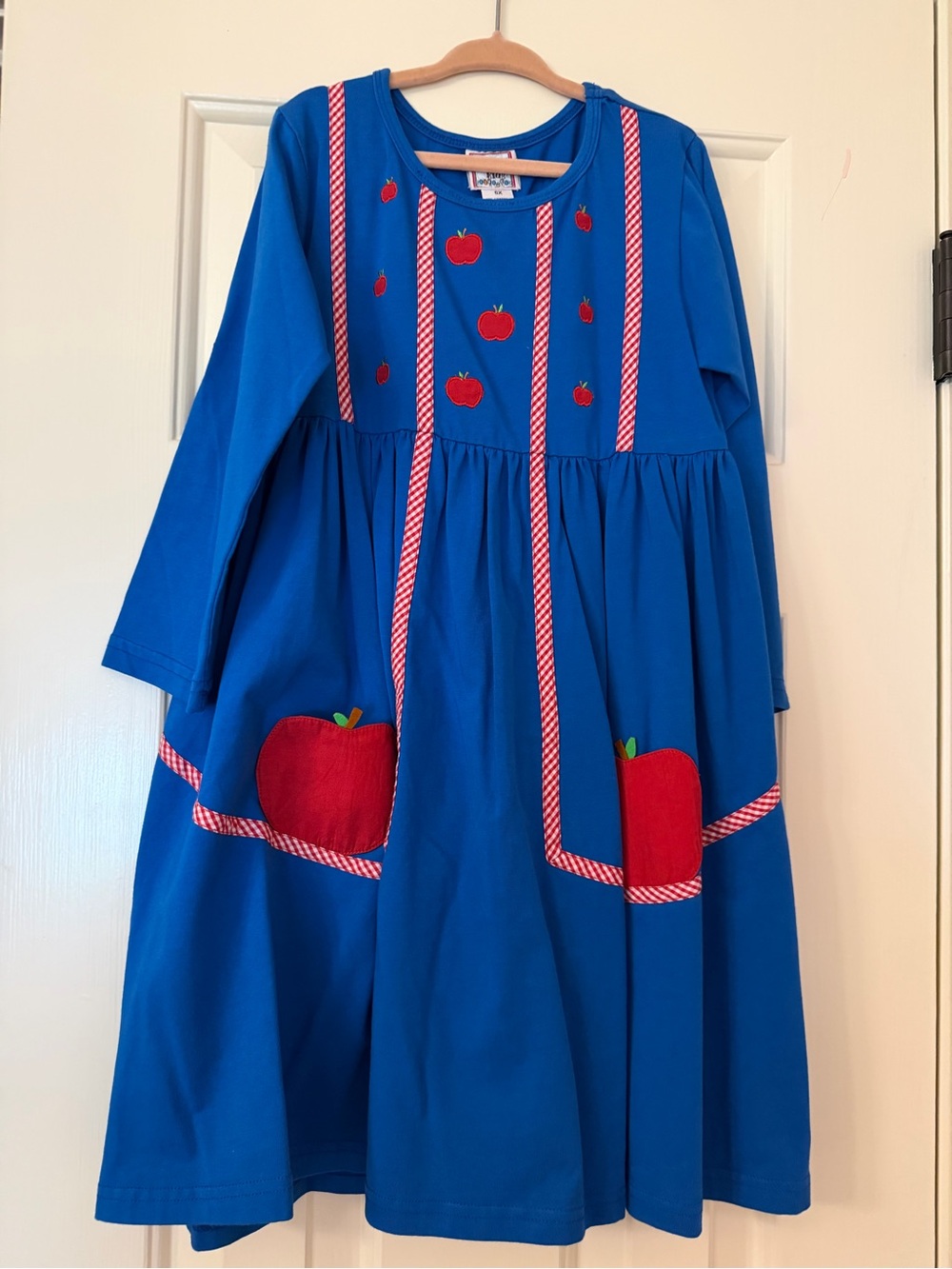 NWT Cotton Kids Blue Dress with Red Apple Appliqué